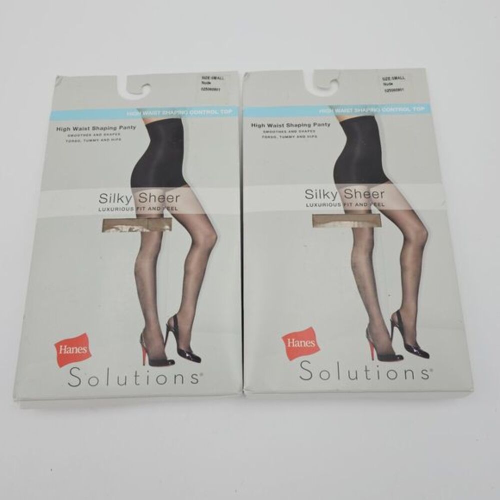 2- Beige Small Pantyhose Hanes Solutions High‎ Waist Silky Sheer Control Top
